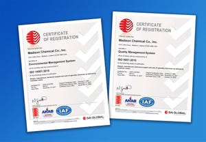 Madison Chemical Re-Certified for ISO 9001:2015, ISO14001