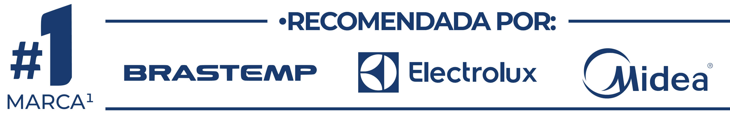 Promotional graphic with "#1 MARCA" and logos for Brastemp, Electrolux, and Midea.