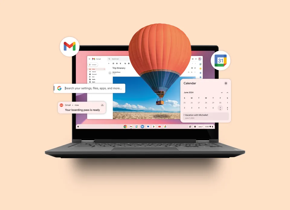 Chromebook plus met Gemini features uitgelicht op het scherm