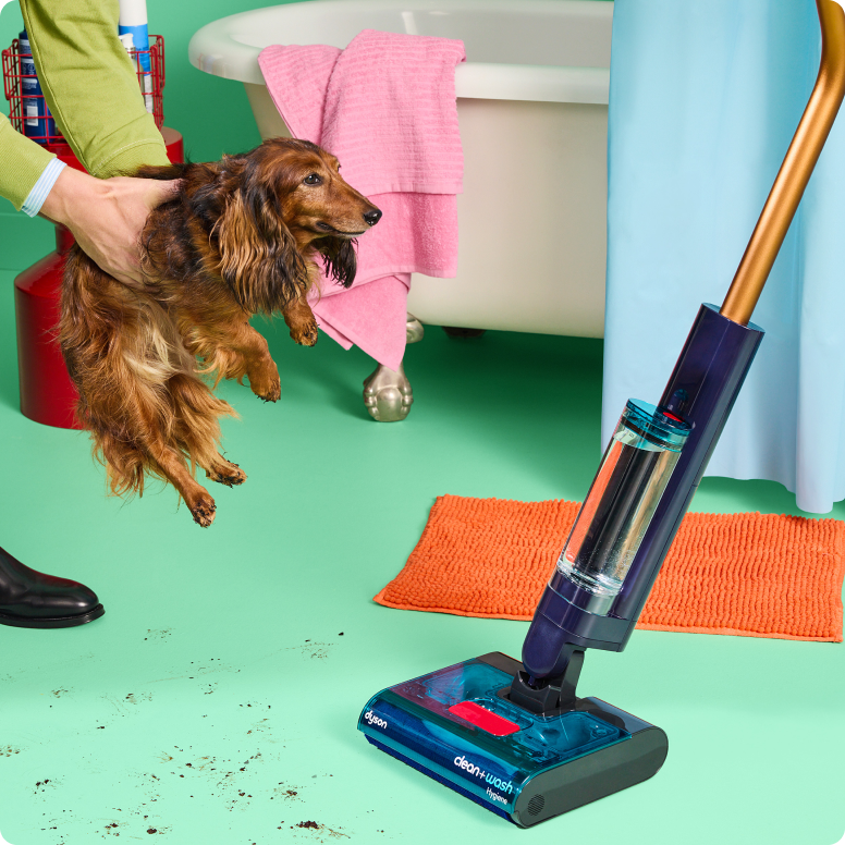 Persoon-houdt-een-natte-hond-boven-een-dweilende-steelstofzuiger-naast-badkuip.png