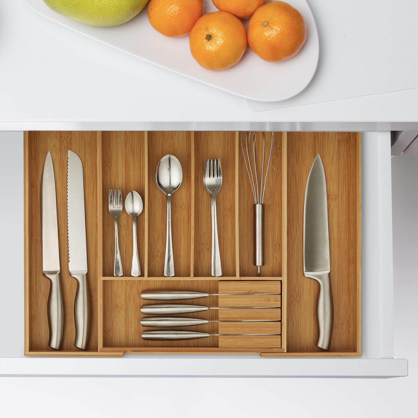 Houten lade organiser met bestek