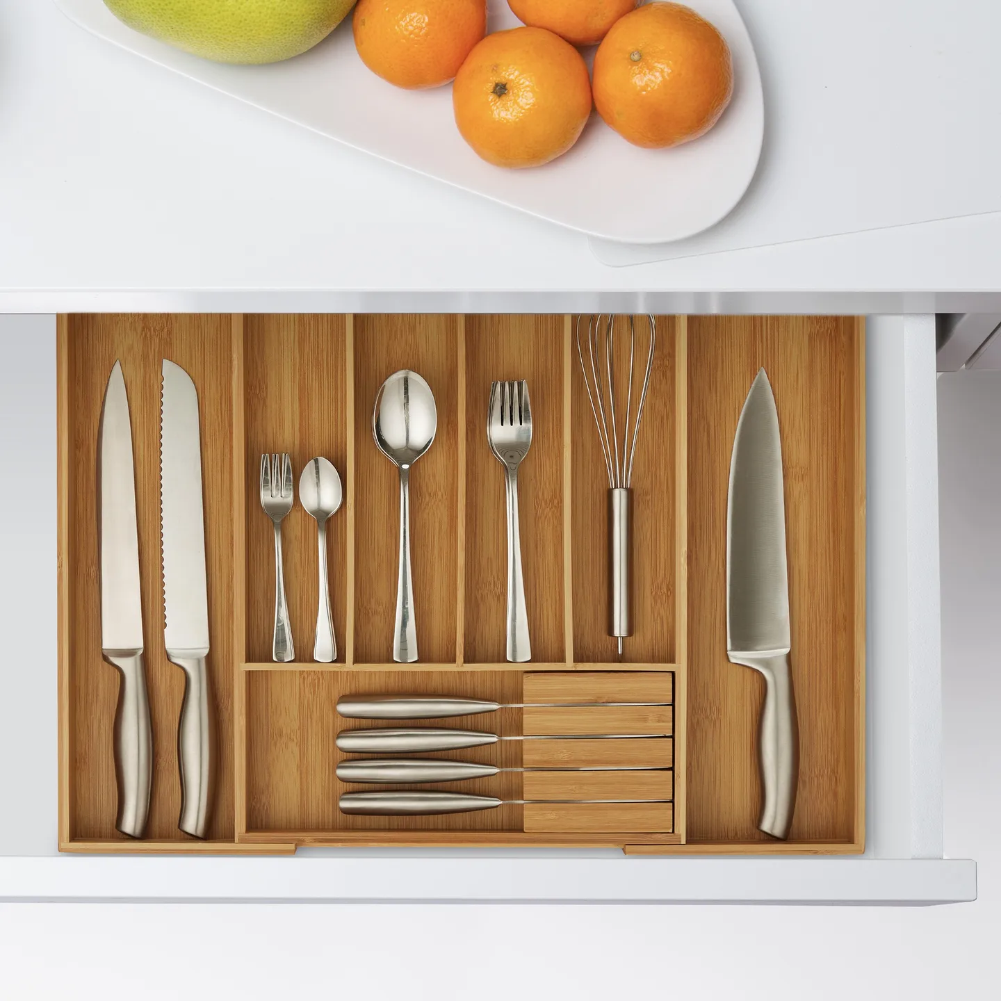 Houten lade organiser met bestek