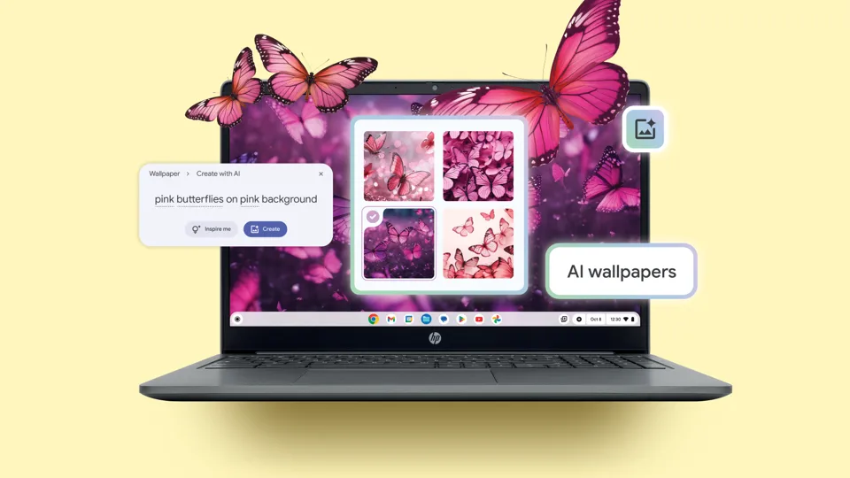 Chromebook Plus Gemini AI achtergrond voorbeeld Chromebook Plus met AI achtergrond generator fucntie van Gemini Advanced voorbeeld