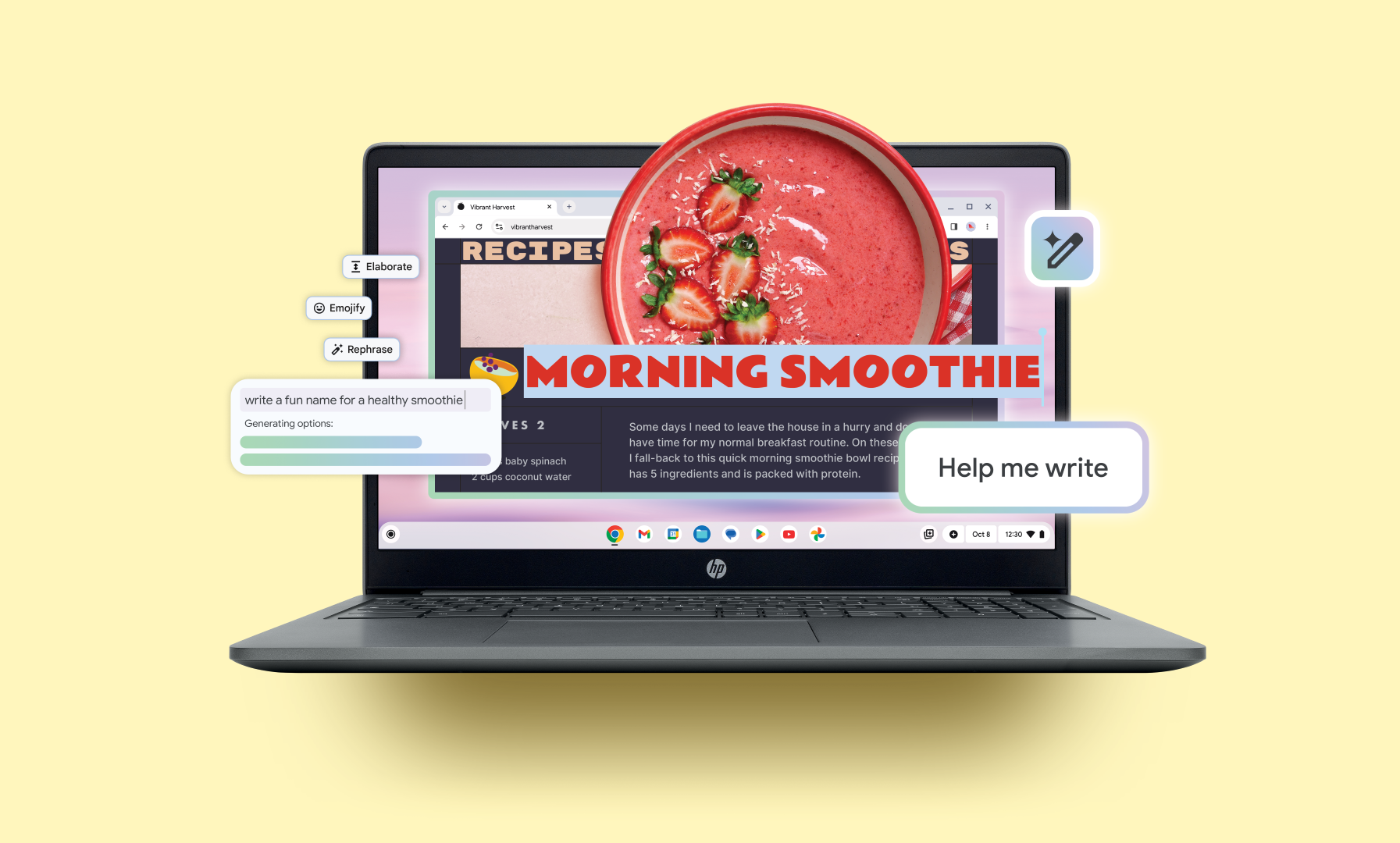 Chromebook Plus met Help mij schrijven functionaliteit van Gemini Advanced voorbeeld