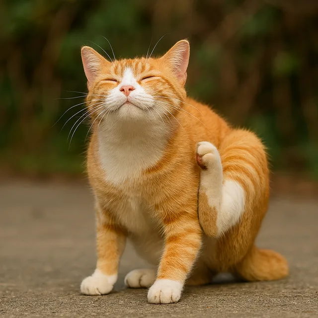 Kat met een pootje omhoog waarmee hij zichzelf krabt tegen een zwarte achtergrond.png Kat met een pootje omhoog waarmee hij zichzelf krabt tegen een zwarte achtergrond.png