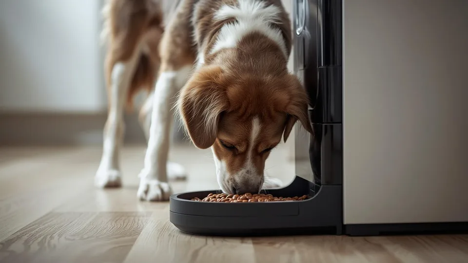 Dog using automatic feeder.jpg Dog using automatic feeder.jpg