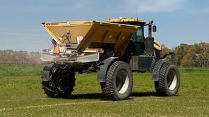 A broadcast spreader A broadcast spreader