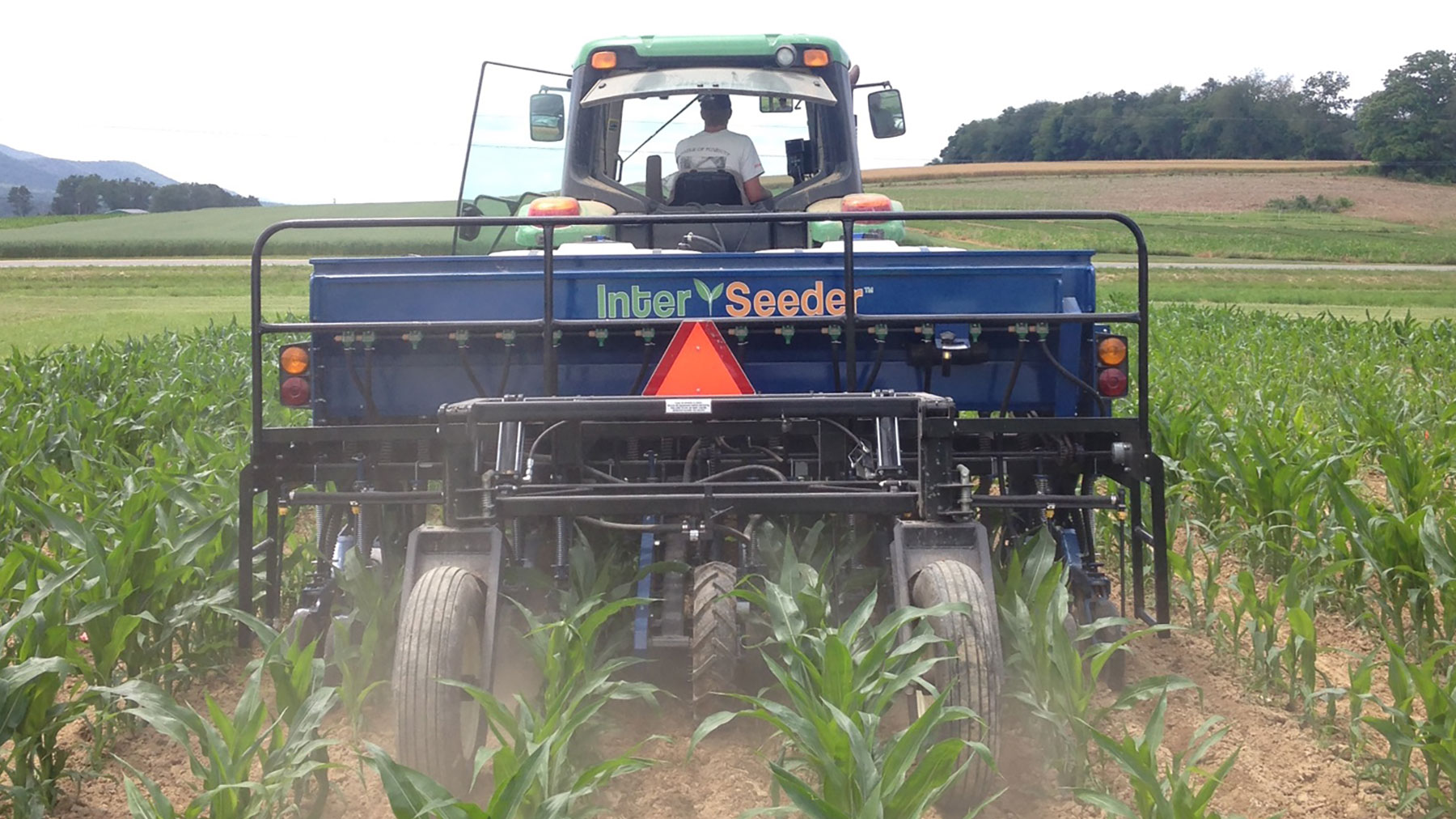 Interseeding tractor in a field