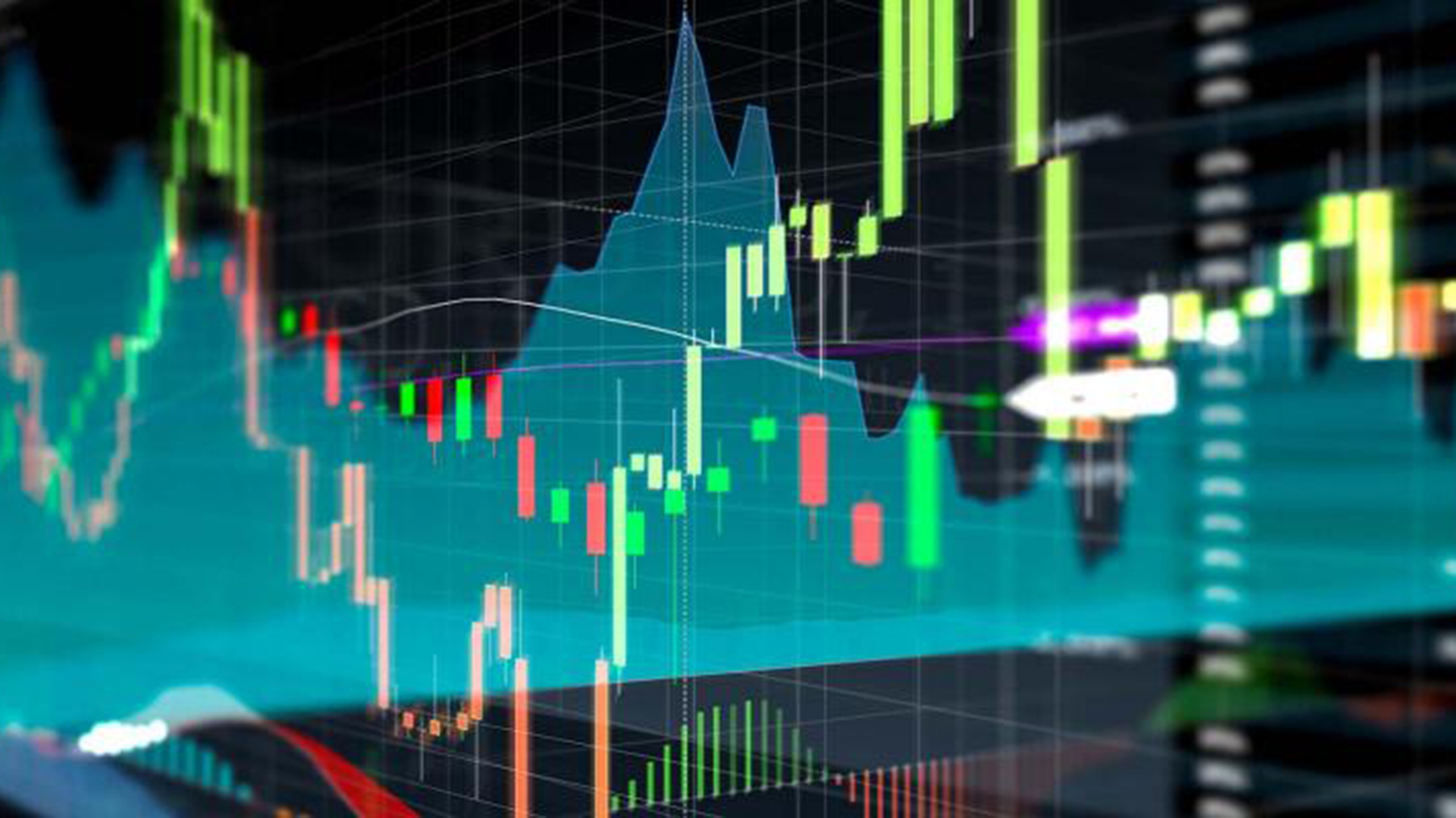 LED screen with market charts.