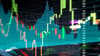 LED screen with market charts. LED screen with market charts.