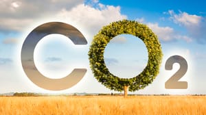 concept image with CO2 icon text and tree shape in rural scene concept image with CO2 icon text and tree shape in rural scene