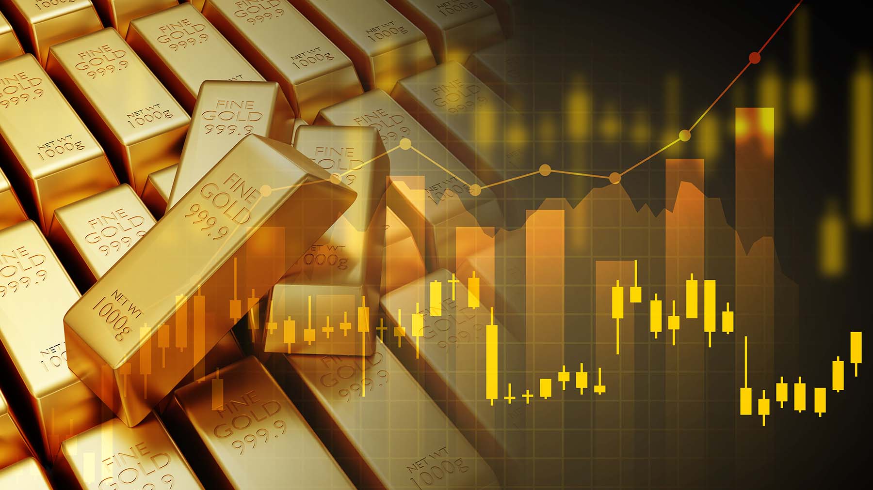 Gold bars and market chart