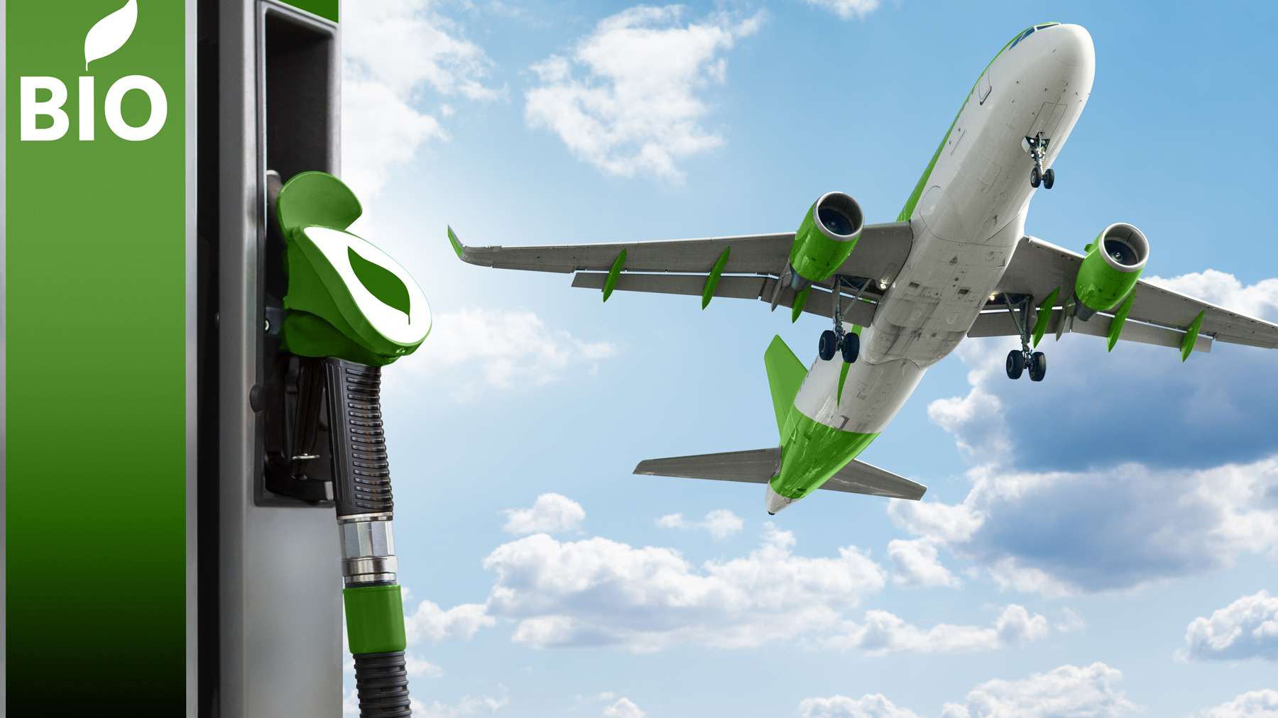airplane flying with biofuel filling pump in corner