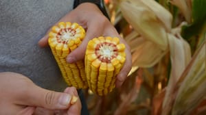 ear of corn broken in half, showing deep kernels ear of corn broken in half, showing deep kernels